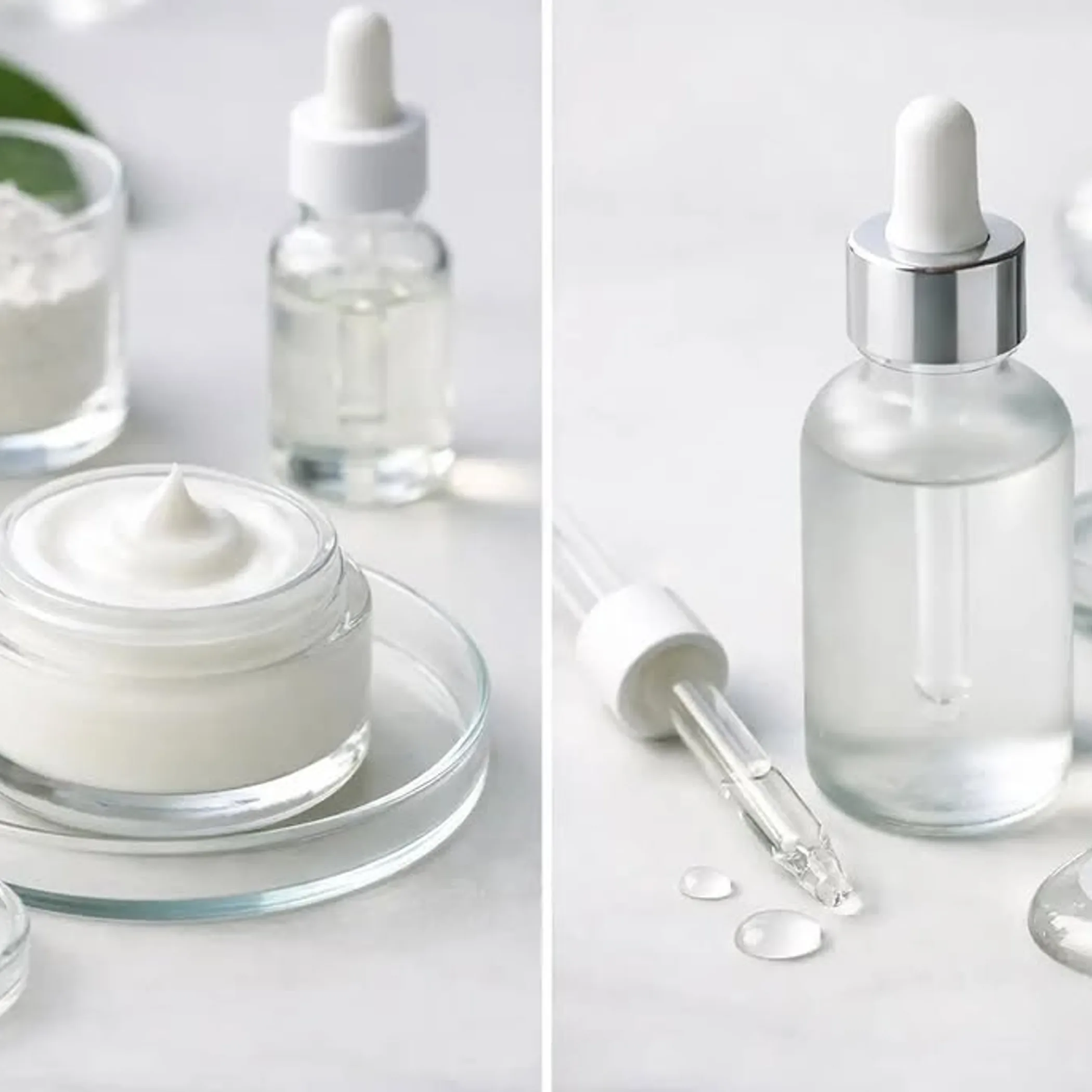 skincare products on white background