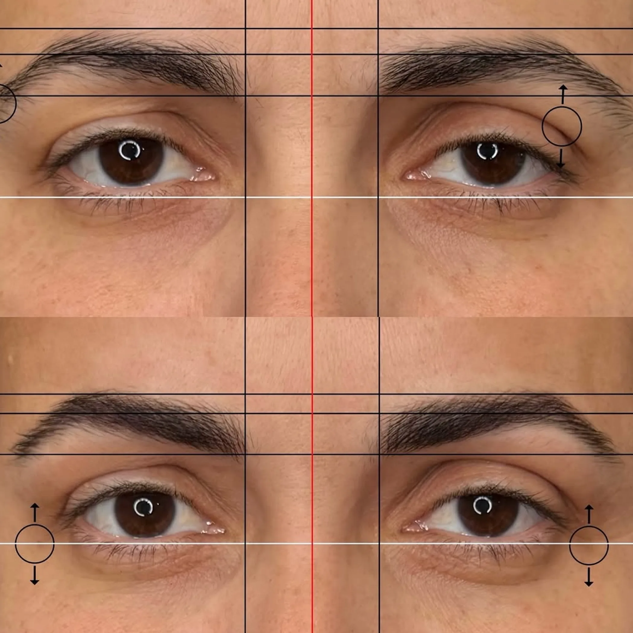 close-up of shaped eyebrows with guides