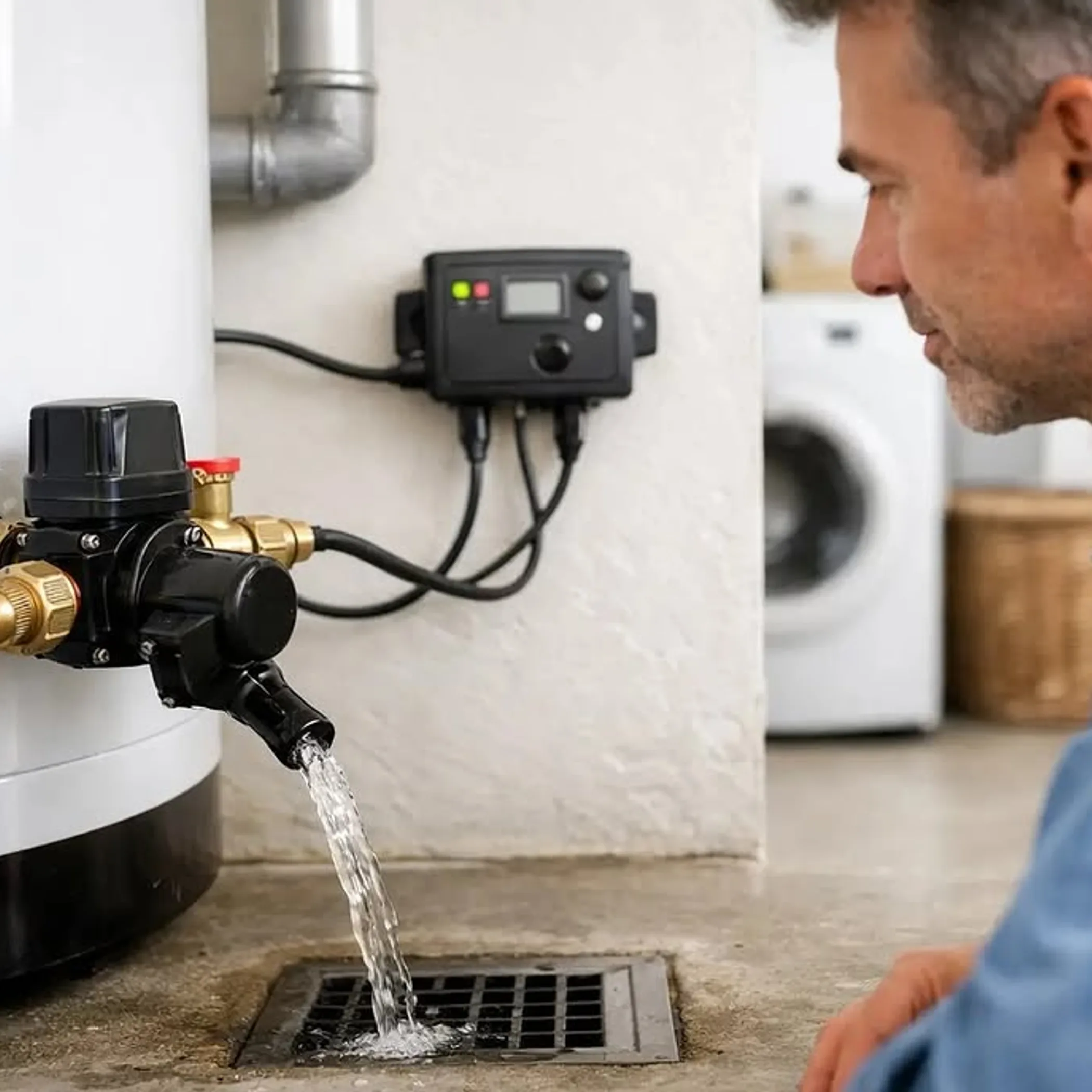 water heater being drained