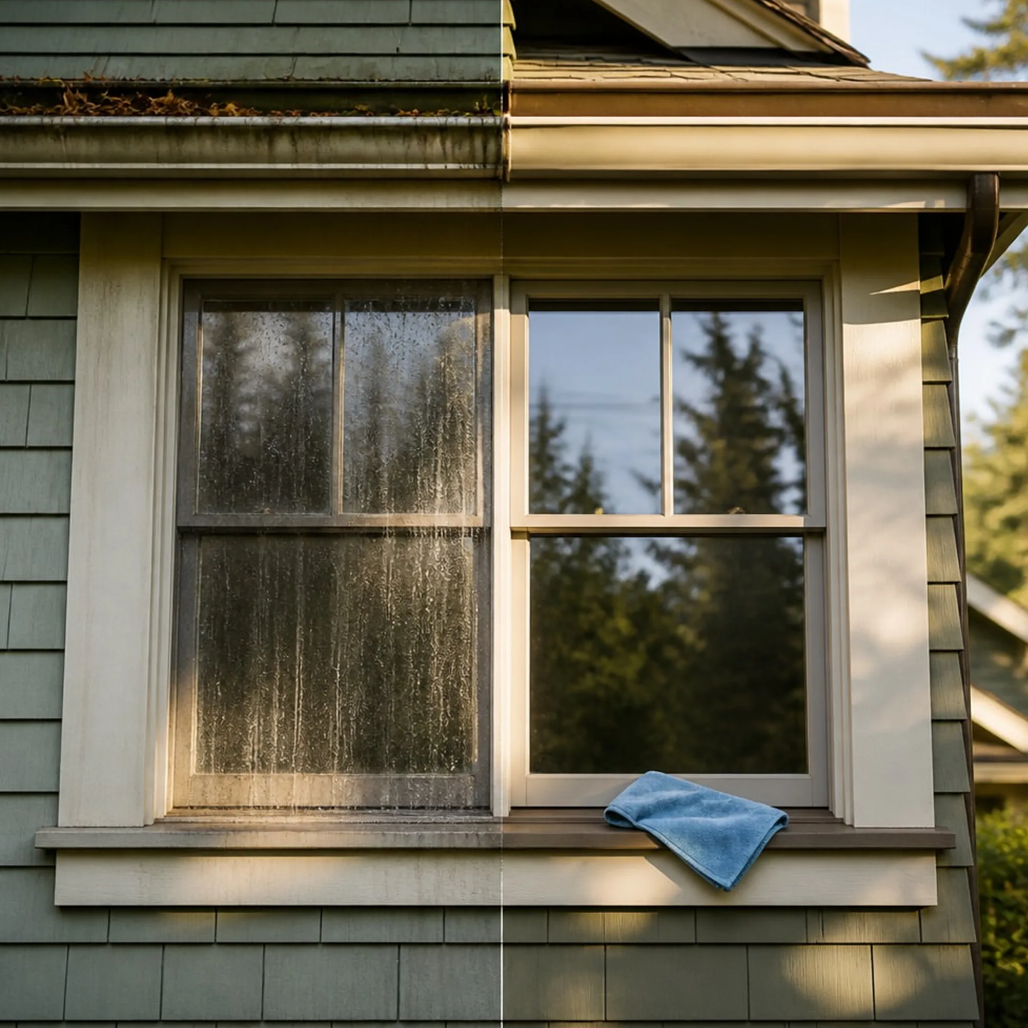 cleaning exterior windows and gutters